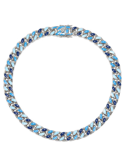 Blue Stitching Hardened Cuban Link Chain Necklace