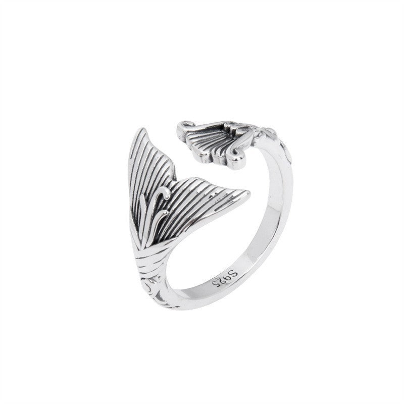 Sterling Silver Mermaid Tail Retro Ethnic Hailang Ring