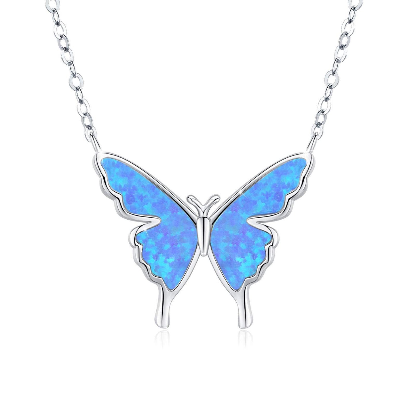 925 Sterling Silver Opal Butterfly Necklace