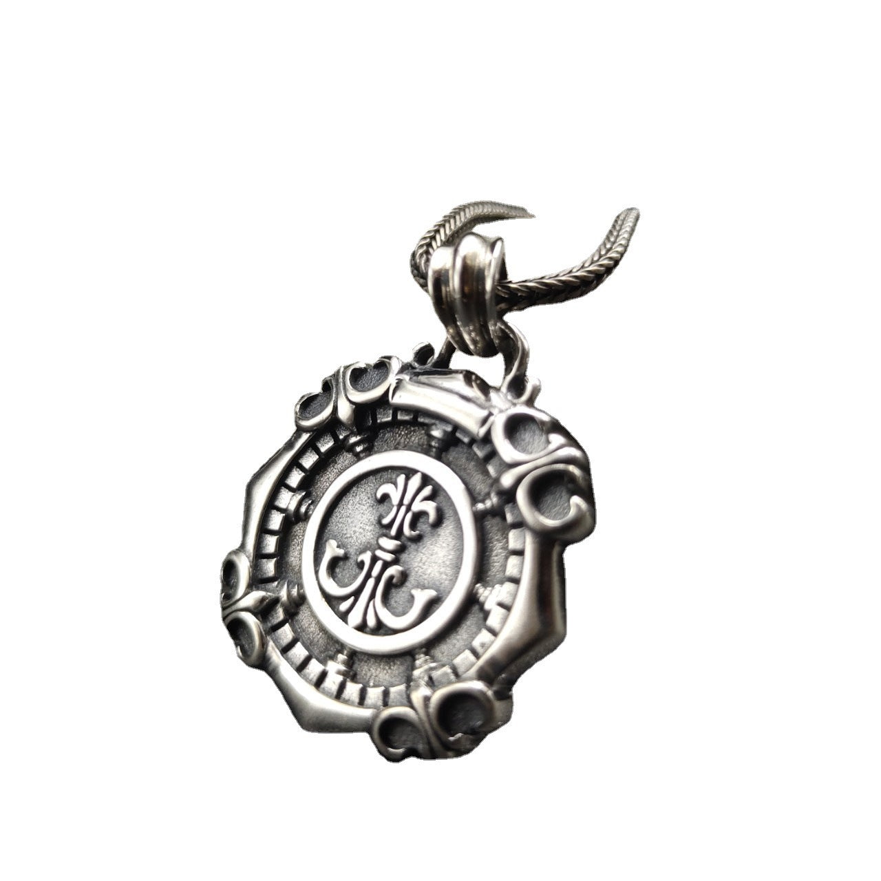 New S925 Sterling Silver Deep Sea Compass Dog Tag Men's Necklace