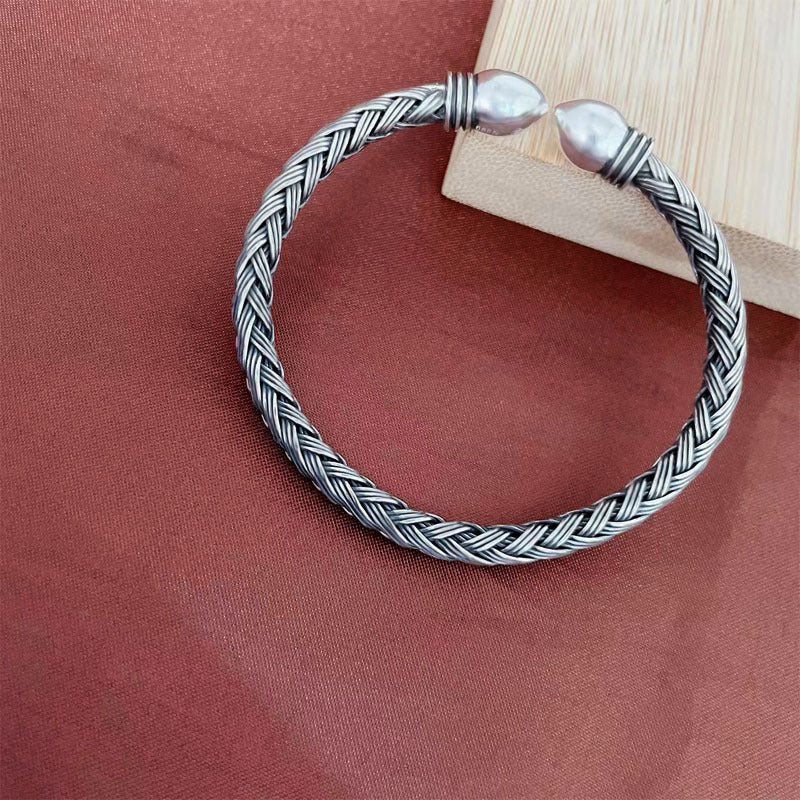 Bracelet personnalisé rétro et tendance en argent pur S999 tissé à la main