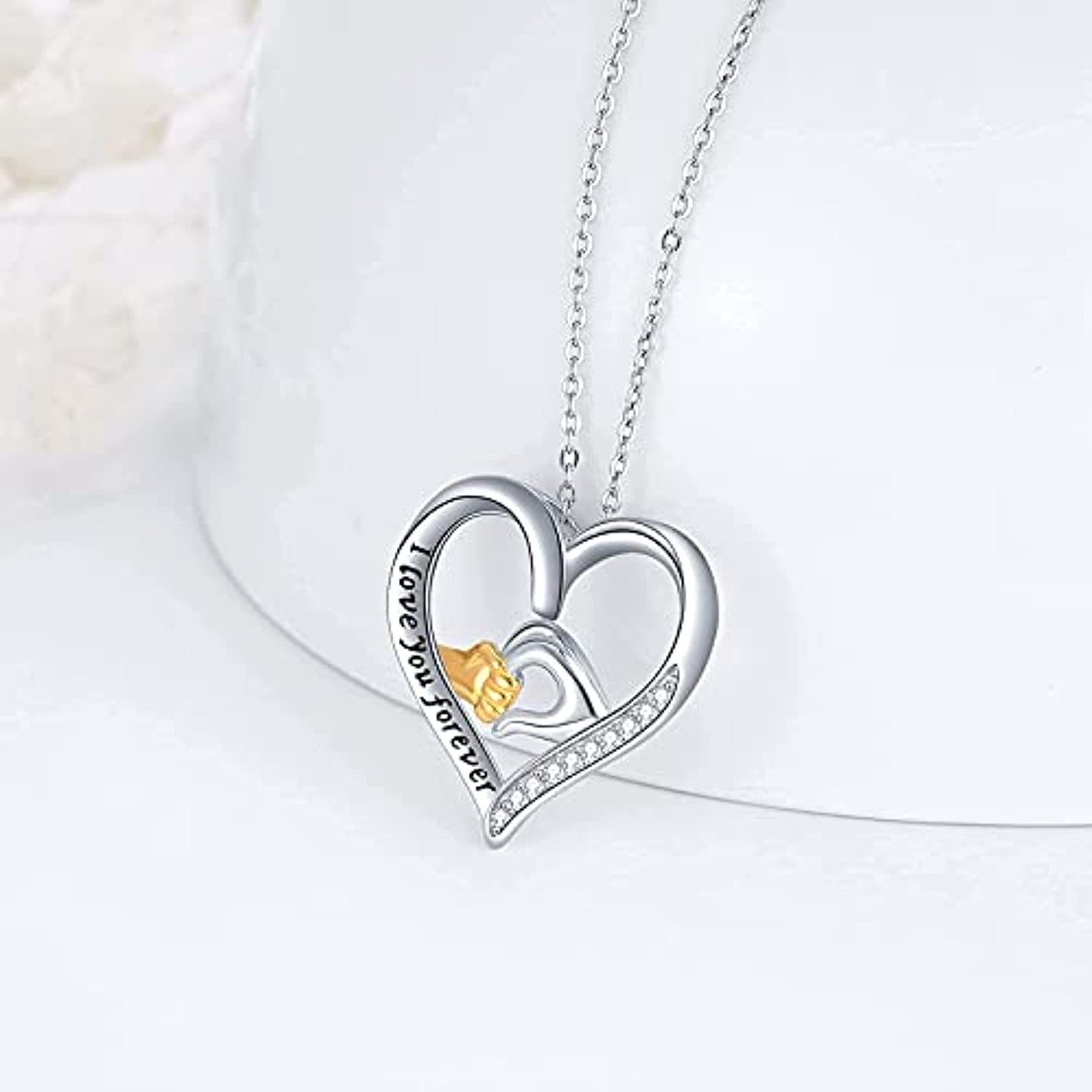 Collier avec pendentif en forme de cœur et de mains de mère et d'enfant, bijoux pour femmes, je t'aime pour toujours