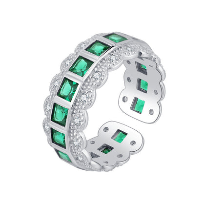 925 Sterling Silver Lace Edge Green Zirconium Ring Female