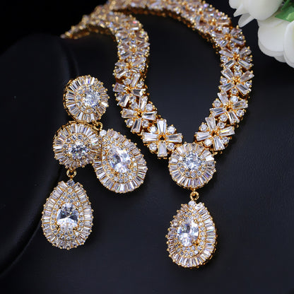 Zircon Necklace Earrings Two Piece Jewelry Set