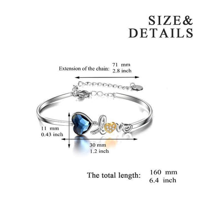 Bracelet jonc en forme de cœur « Je t'aime » en argent sterling avec cristal