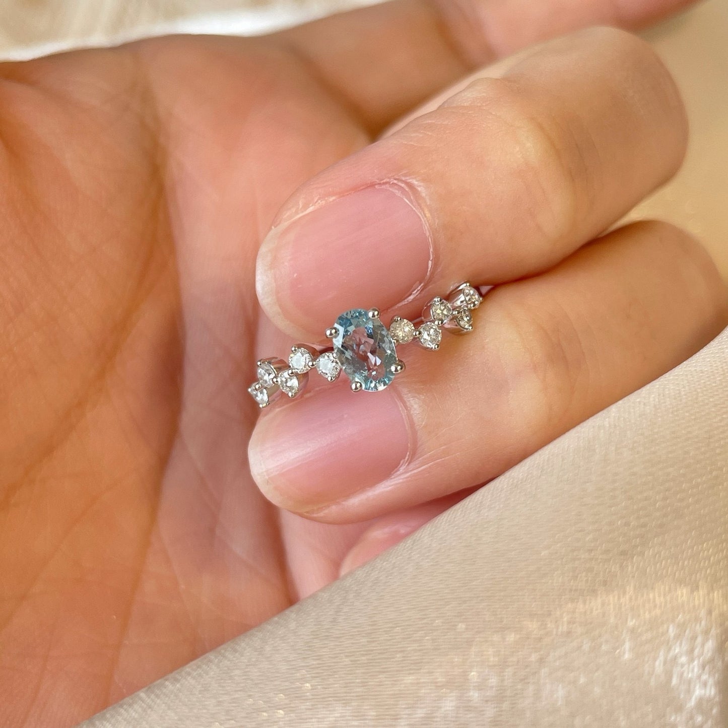 Women's Fashion Aquamarine Diamond Ring