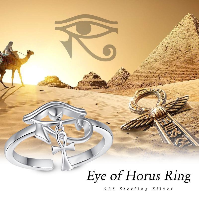 Anillos de protección con cruz Ankh y ojo de Horus en plata de ley