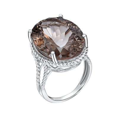 Luxury Wind Jewelry Natural Tea Crystal Ring S925 Silver Inlaid Smoky Crystal