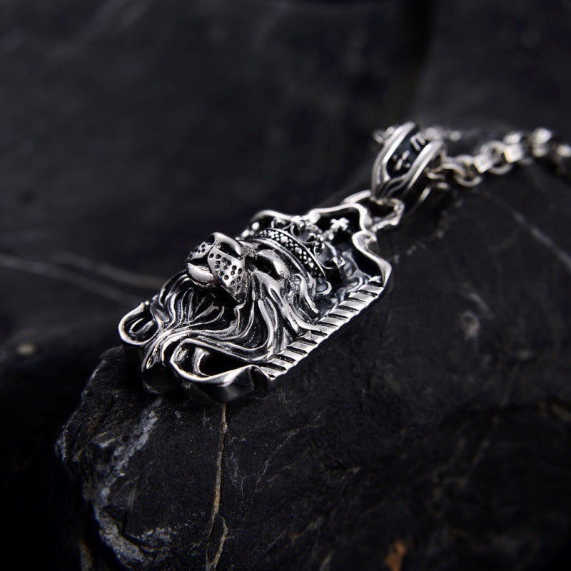 S925 Silver Dominant Lion Three Dimensional Hangtag Necklace