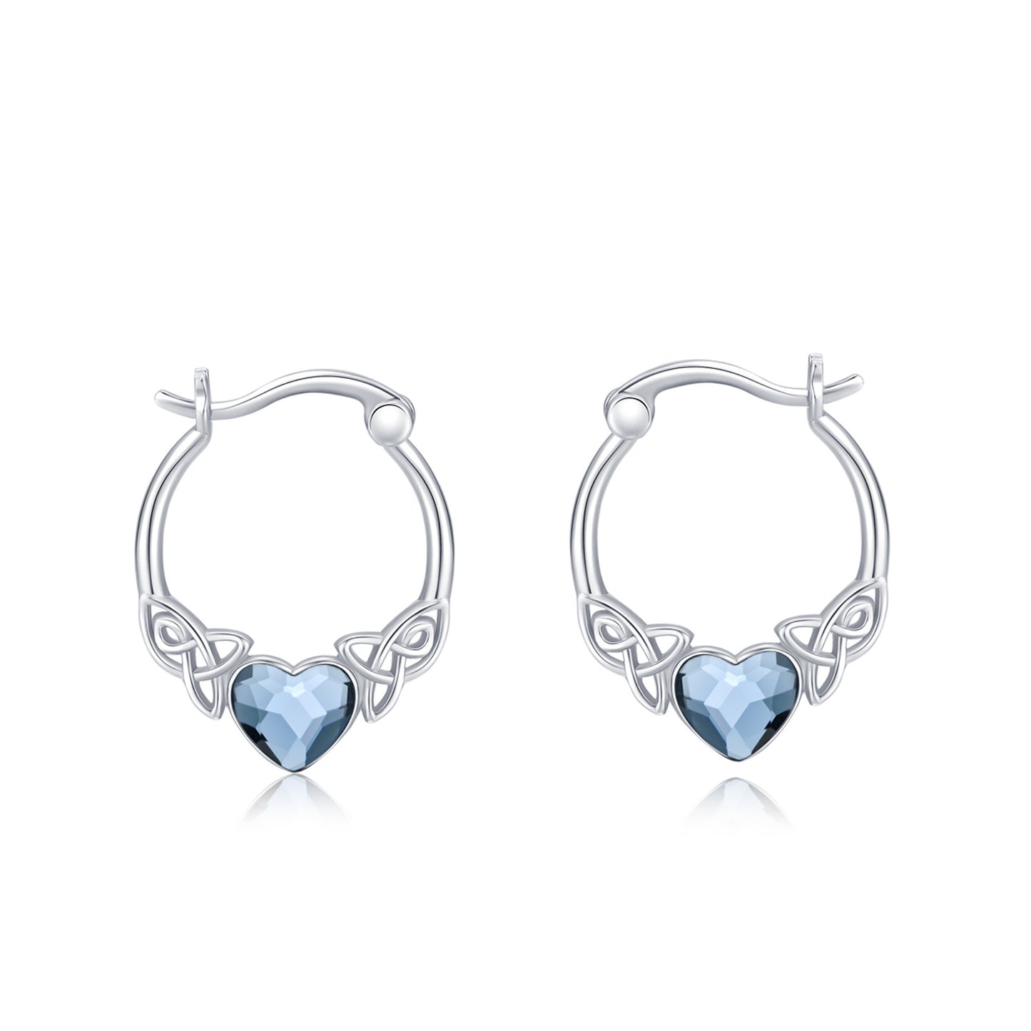 Boucles d'oreilles créoles en argent sterling 925 avec cristal autrichien et cœur celtique irlandais