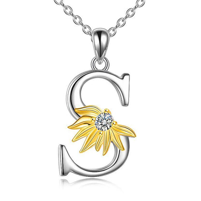 Collier avec pendentif lettre A en argent sterling avec initiale de l'alphabet tournesol