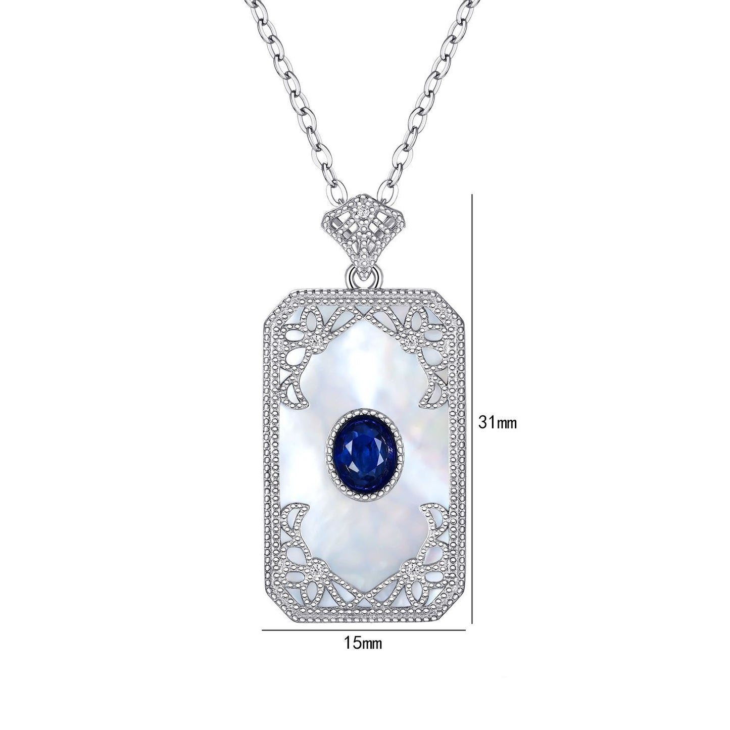 S925 Silver Inlaid Sapphire Necklace With Vintage Pattern Pendant Designed By A Natural Female Belle Pendant