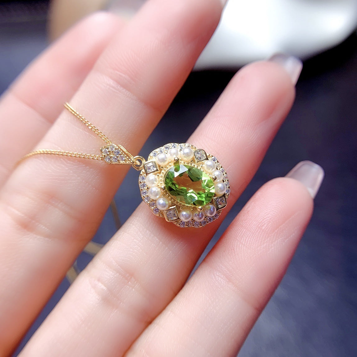 Natural Olivine Pendant S925 Silver Female Accessories