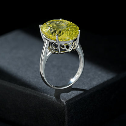 Bague de luxe en argent sterling S925 avec pierres précieuses naturelles et cristal de citron pour femme