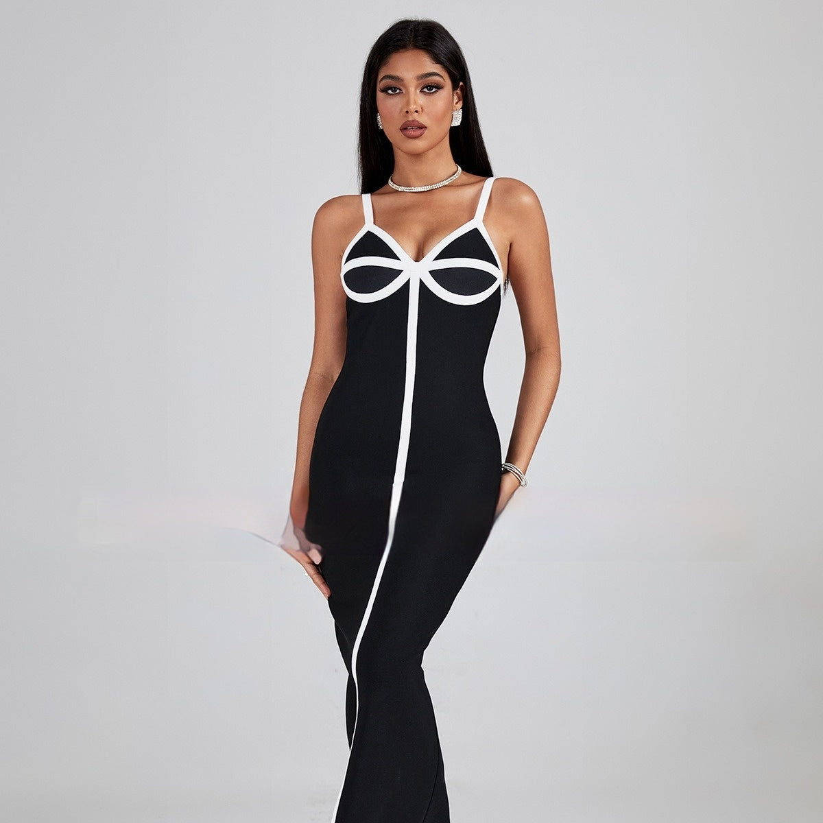 Bandage Dress Sexy Sling Stitched Backless Slim Fit Bandage