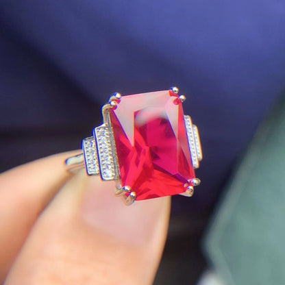 Magnifique corindon rouge incrusté d'argent 925, costume de luxe élégant rétro