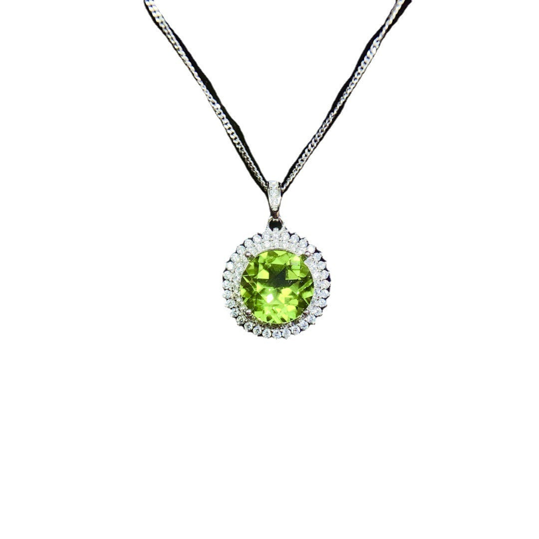 Natural Olivine Pendant Silver Female Accessories