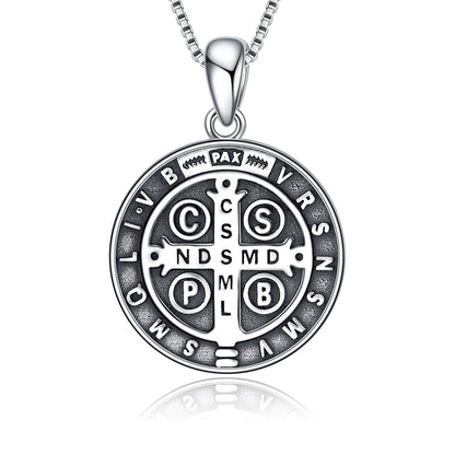 Collier Médailles Saint Benoît pour Femme en Argent Sterling