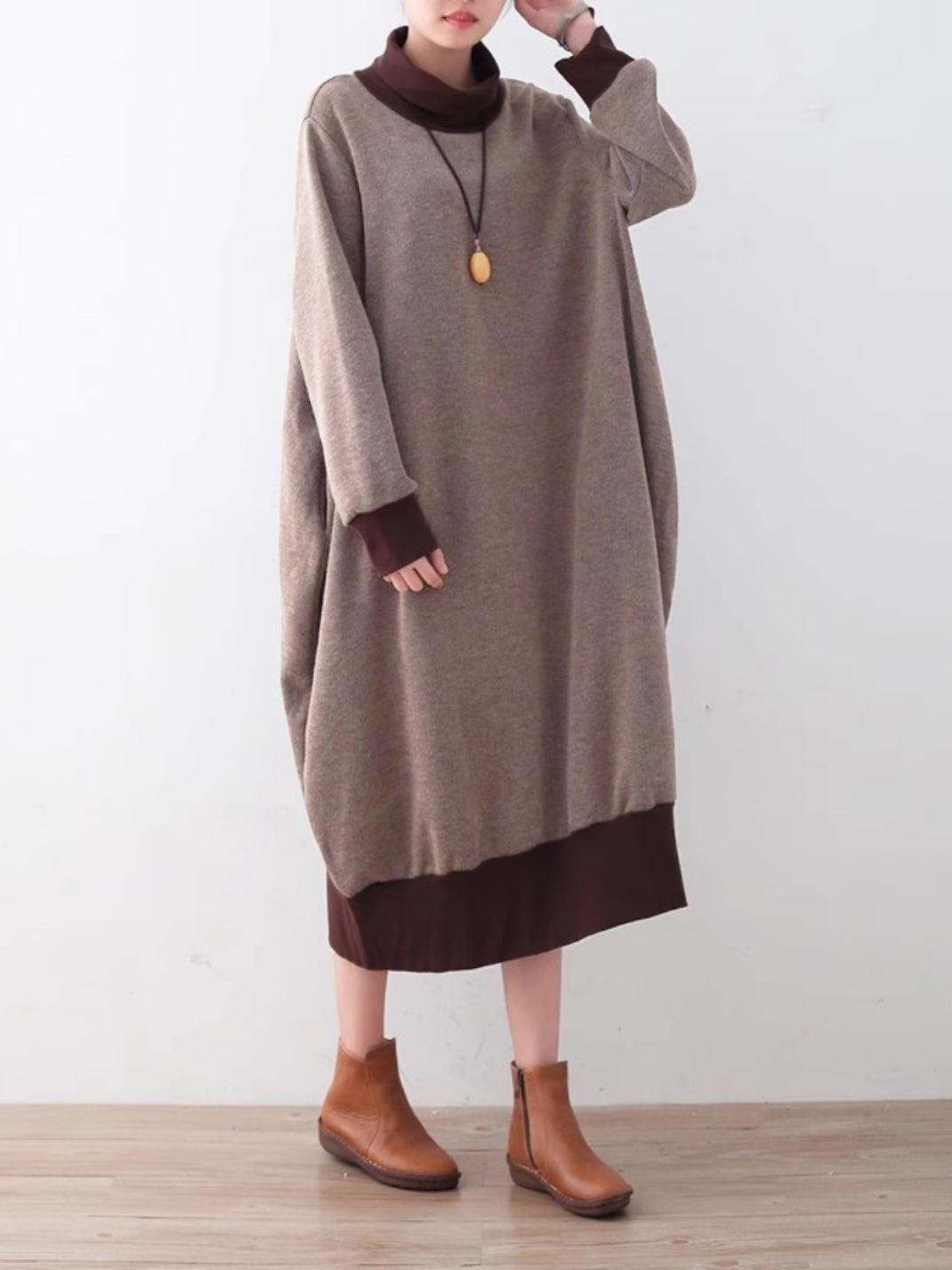 Autumn And Winter New Thickened Cotton Turtleneck Knitting Dress