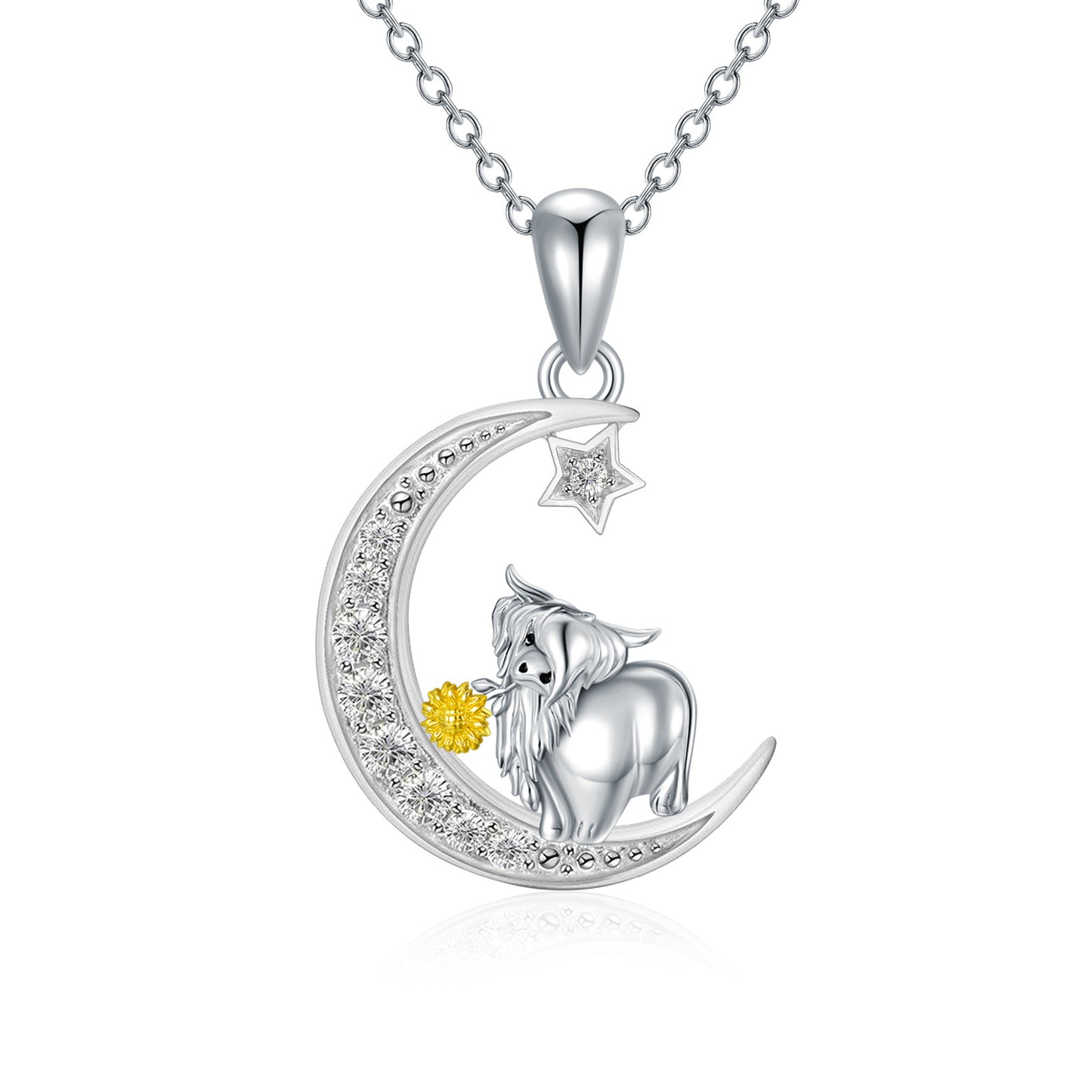 Collier de vache des Highlands en argent sterling avec pendentif en forme de vache Collier de tournesol Bijoux de vache Cadeaux pour femmes filles Amoureuses des vaches