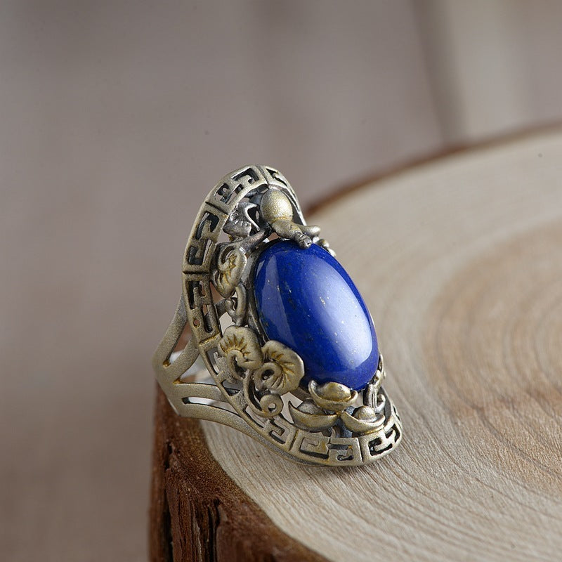 S925 Silver Vintage Craft Fashion Lapis Lazuli Ring