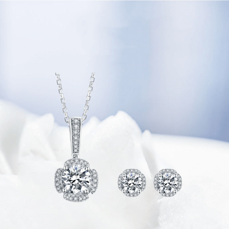 Earring Necklace Light Luxury S925 Sterling Silver Inlaid Moissanite