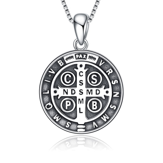 Collier Médailles Saint Benoît pour Femme en Argent Sterling