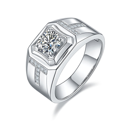 Fashion New Moissanite Double T Men's Ring S925 Silver Inlay