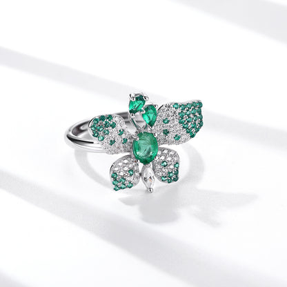 Butterfly Ring S925 Silver Set Natural Emerald