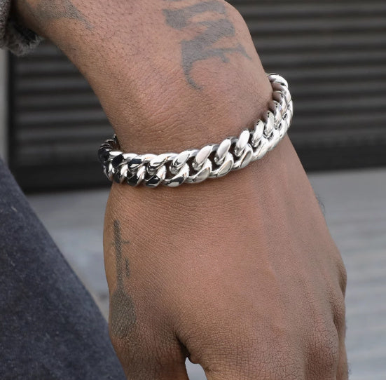 Men's Cuban Link Chain Titanium Steel Silver