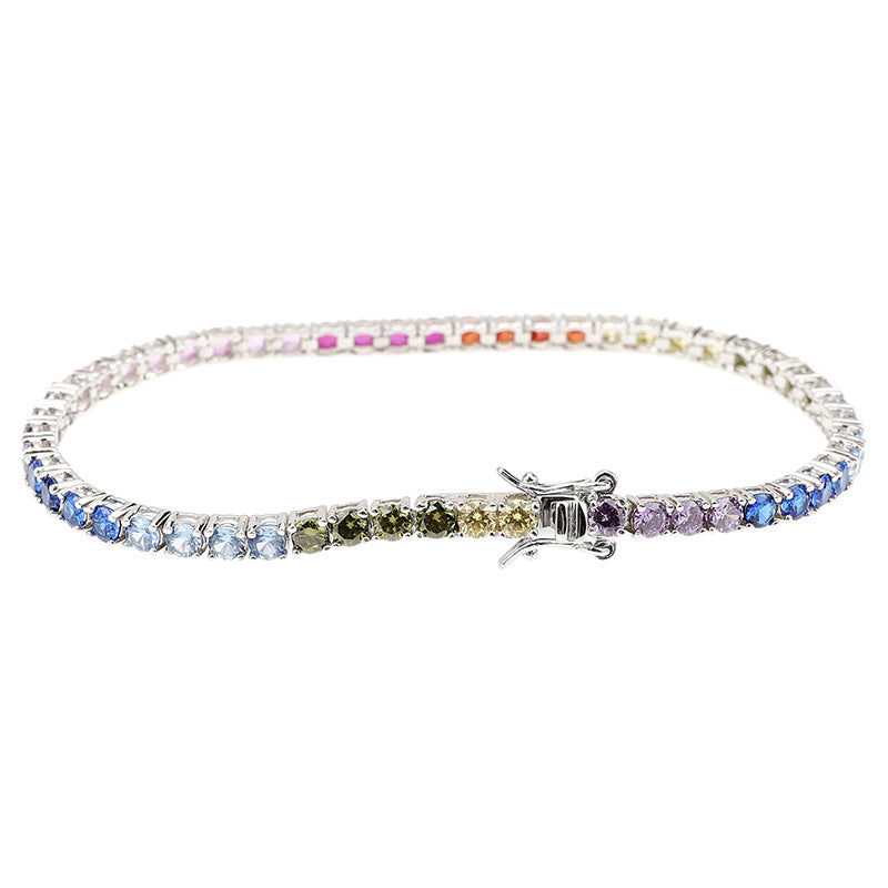 Pulsera de tenis con diamantes redondos y circonitas de colores con costuras en plata esterlina S925 para hombres y mujeres