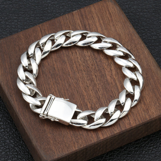 Bracelet en argent sterling S925 avec ornement de mode, personnalité, type épais, style coréen, simple et brillant