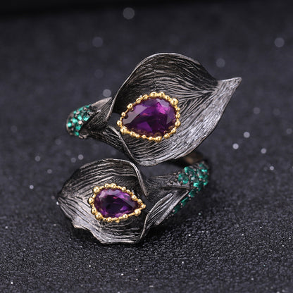 Exquisite Flower Shape Amethyst Suit Craft 925 Silver Plated