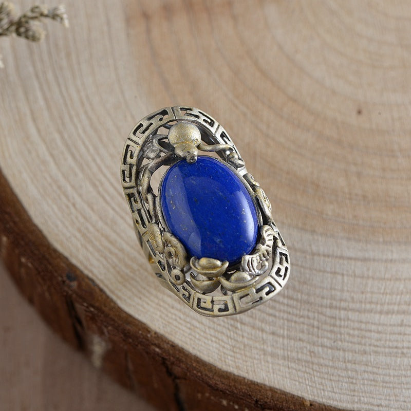 S925 Silver Vintage Craft Fashion Lapis Lazuli Ring