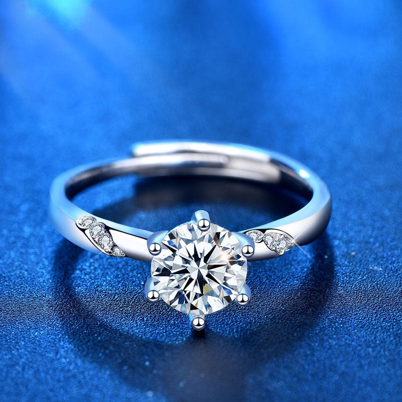 Bague en argent sterling 925 avec moissanite à six griffes pour femme