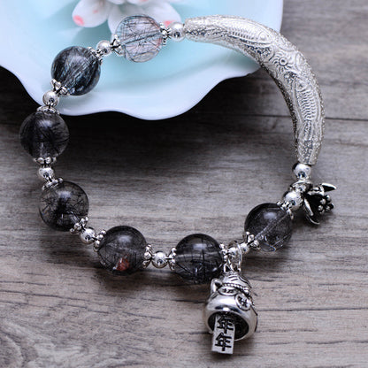 925 Sterling Silver Jewelry Vintage Hair Crystal Cat Bracelet