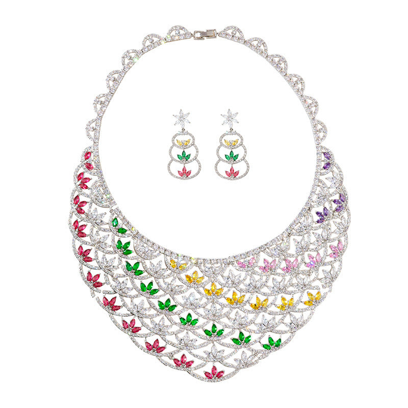 Women's Fashion Zircon Necklace Earrings Set