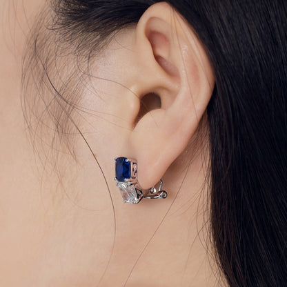 Pendientes de plata S925 con diseño de minorías, costura nano azul y circonita blanca cuadrada gruesa a la moda que combinan con todo