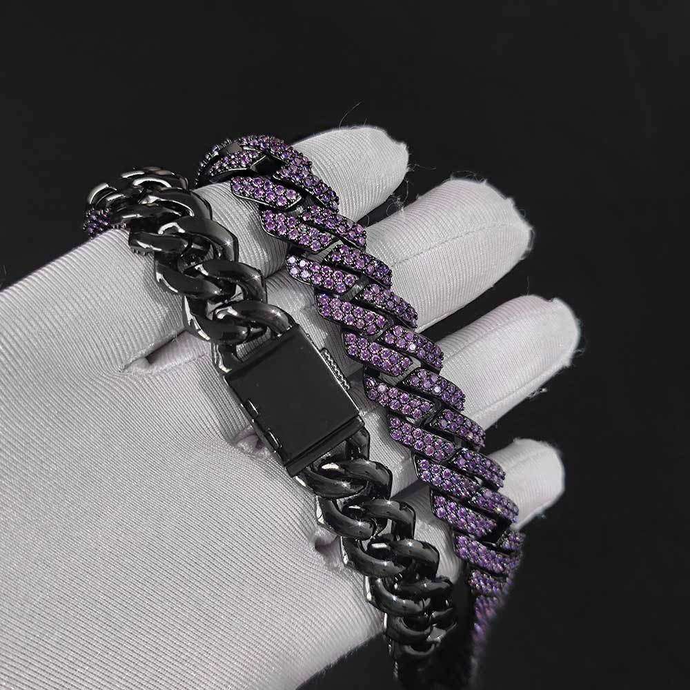 Double Row Zircon Purple Rhombus Cuban Bracelet