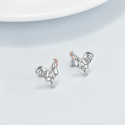 Boucles d'oreilles à tige en forme de coq en argent sterling 925