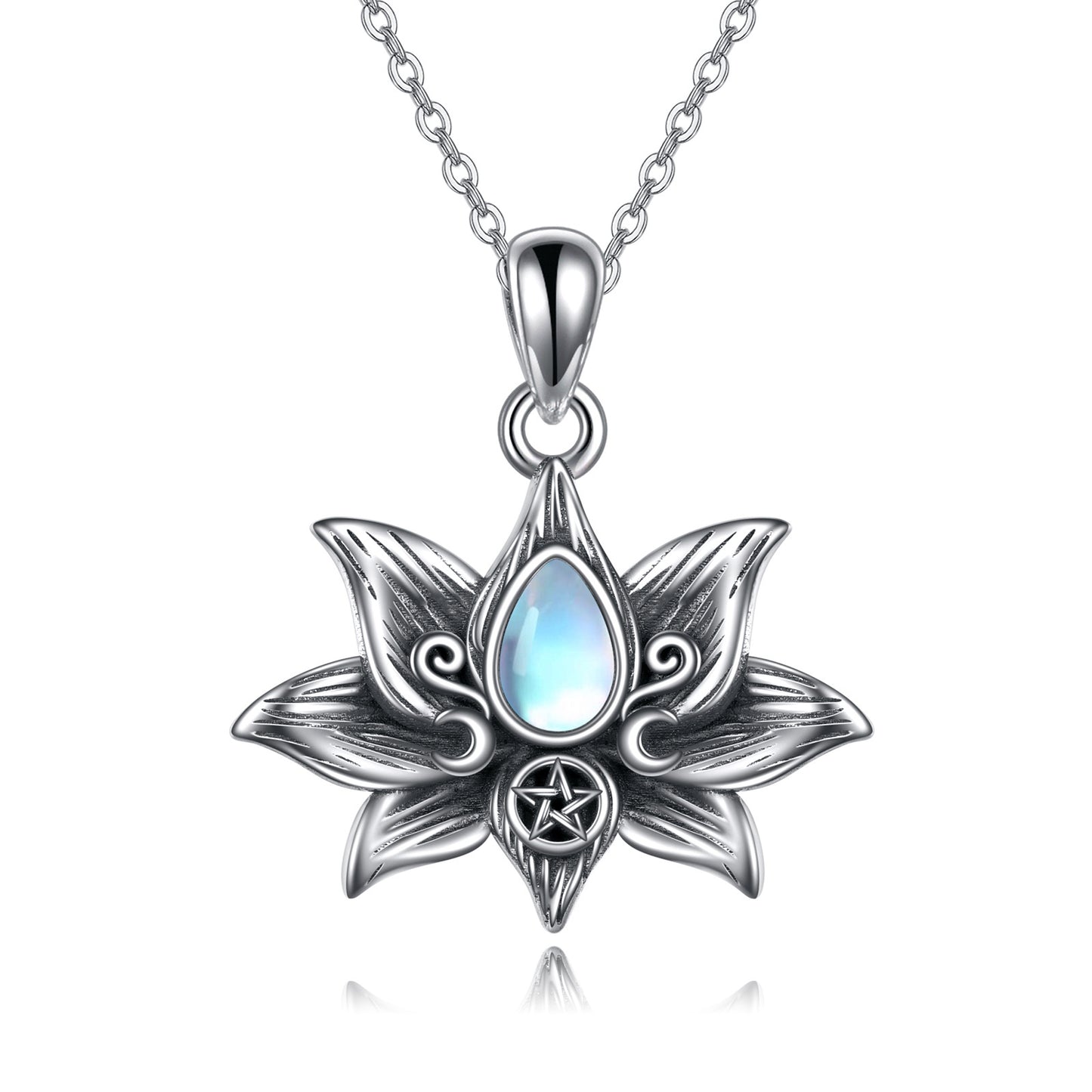 Collier pendentif fleur de lotus en argent sterling avec pierre de lune, bijoux cadeaux pour femmes