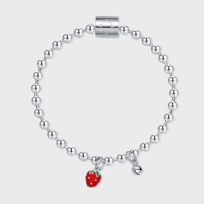 Sterling Silver S925 Small Strawberry Bell Silver Bead Parent-child Bracelet Female Transit Fashion DIY