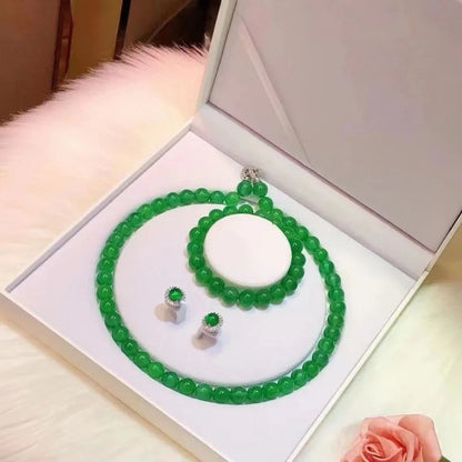 Gao Bing Emperor Green Chalcedony Ball Bracelet Necklace Eardrops Suit