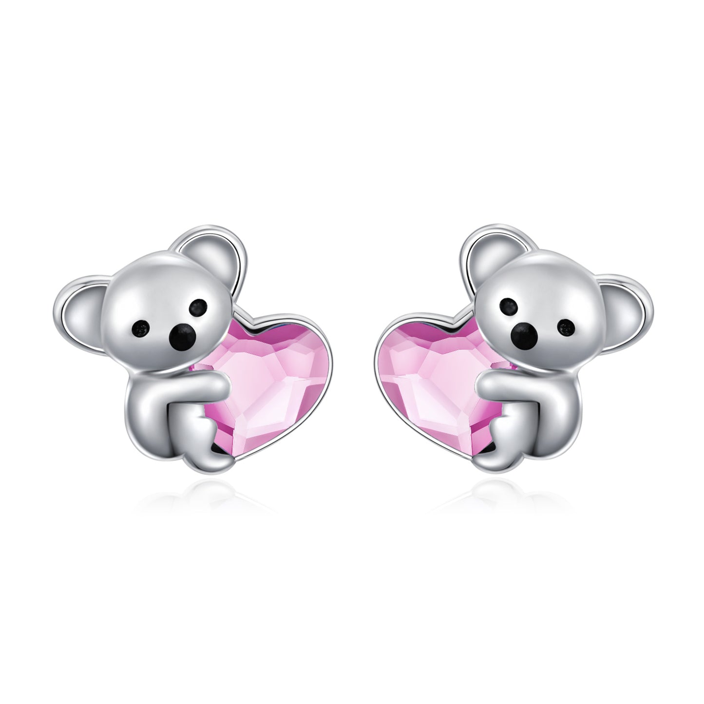 Boucles d'oreilles en argent sterling 925 avec motif de koala et animal mignon hypoallergénique en forme de cœur et de cristal