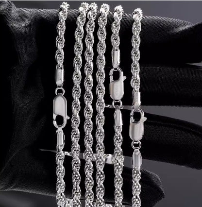 Collar de cadena con giros de masa frita bañado en plata de ley S925 para hombres y mujeres