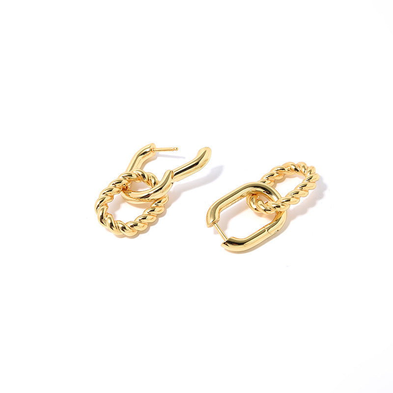 S925 Sterling Silver Gold-plated Double Ring Buckle Detachable Earrings For Women