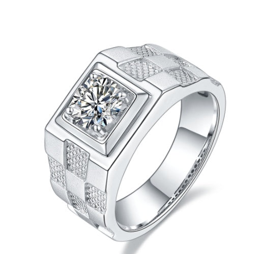 Personality S925 Silver Inlaid 1 Carat Moissanite Men's Ring