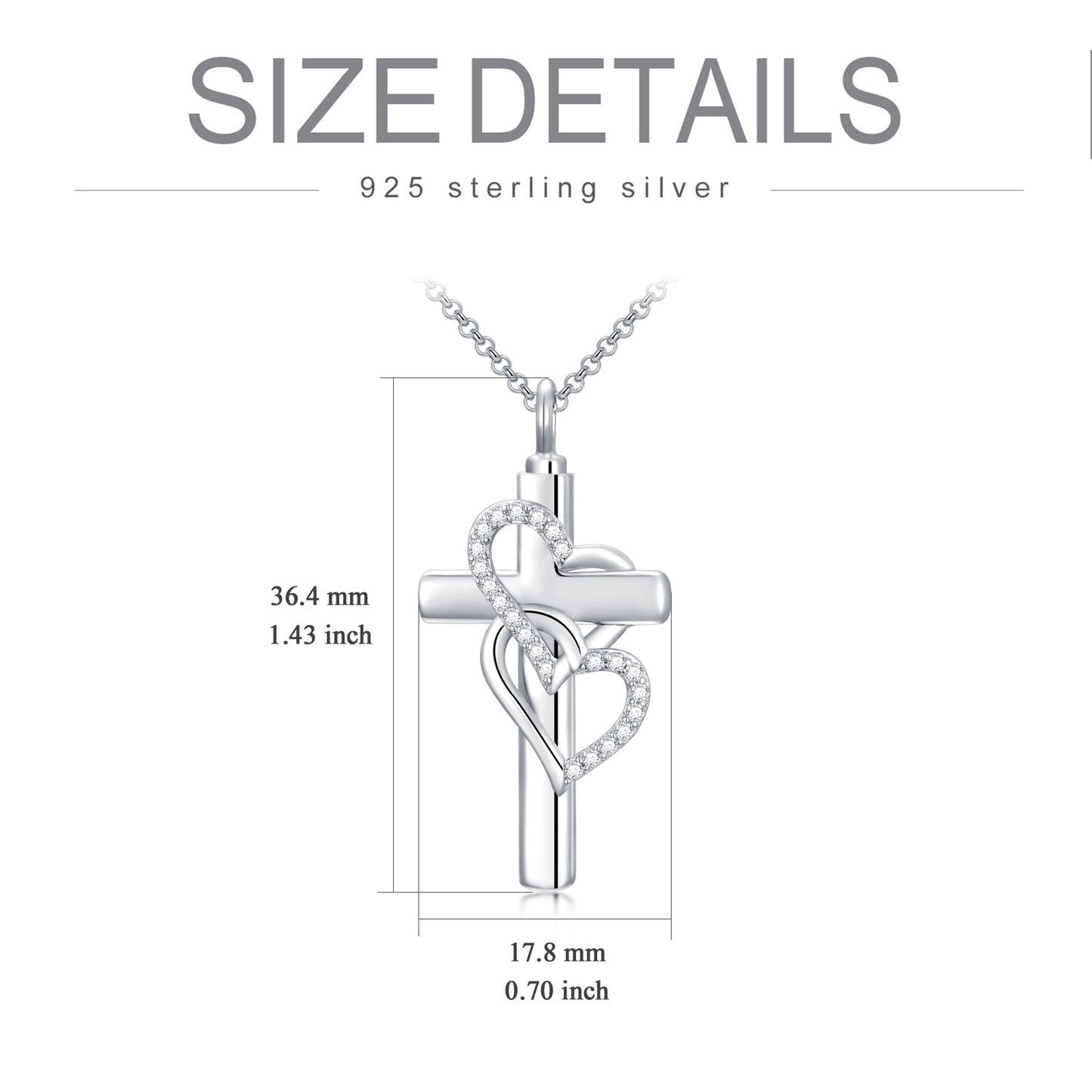 Collier pendentif en forme de cœur en argent sterling avec croix et urne pour cendres comme souvenir de crémation