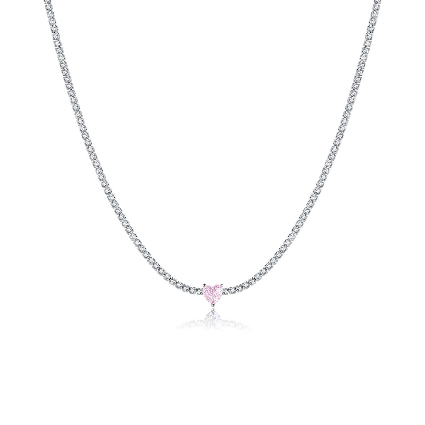 S925 Loving Heart In Sterling Silver Diamond-studded Necklace Female