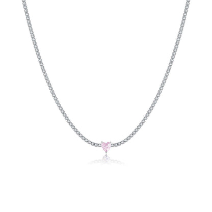 S925 Loving Heart In Sterling Silver Diamond-studded Necklace Female